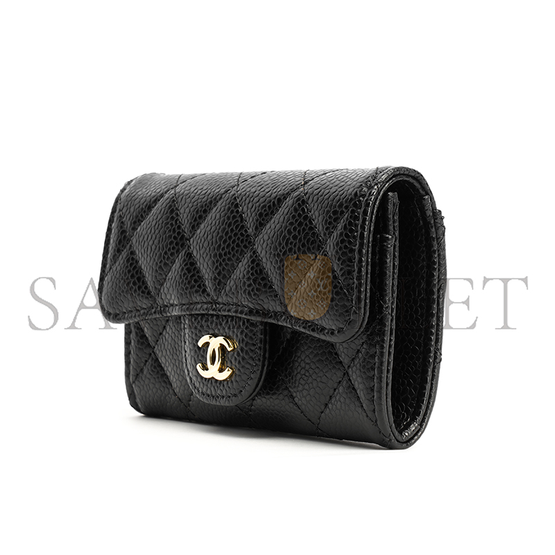Ch*el grained cowhide quilted flap card holder wallet black ap0214 (11.3*7.5*2.5cm)